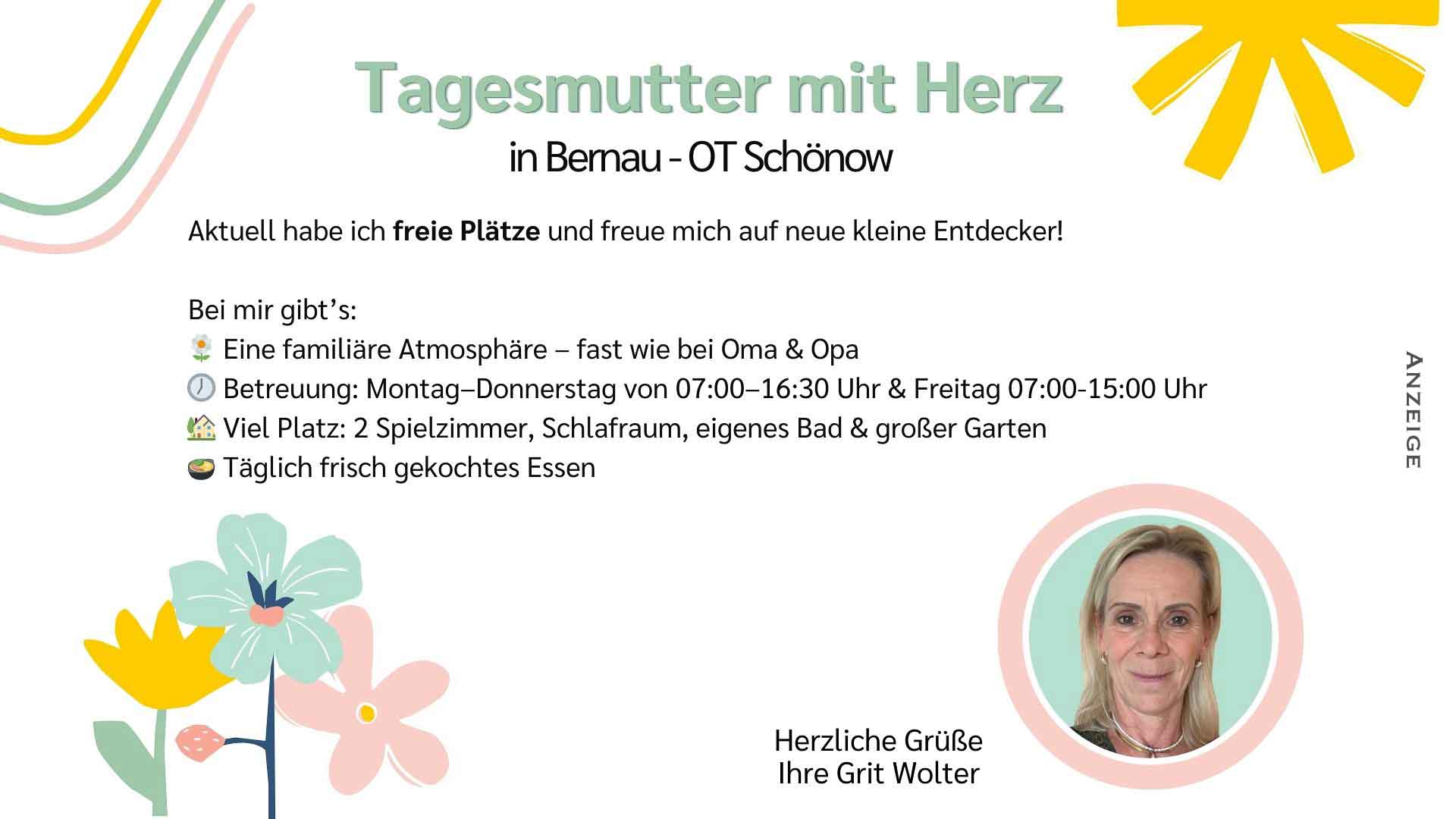 Willkommen bei Tagesmutter Grit Wolter in Bernau-Schönow 1 Willkommen bei Tagesmutter Grit Wolter in Bernau-Schönow